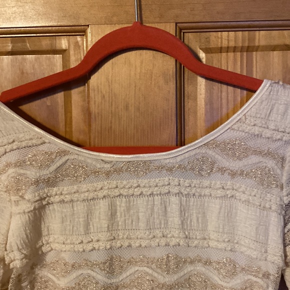 EUC/ BEBE beautiful fully lined off white with gold stitching dress. - Picture 6 of 12